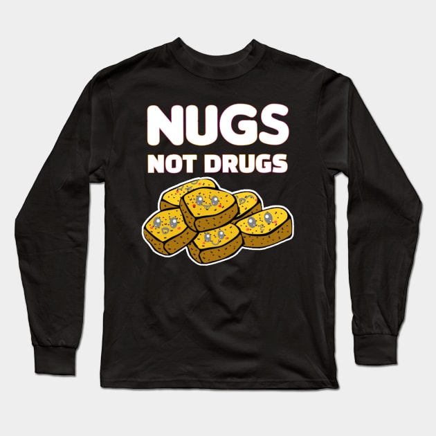 Nugs Not Drugs Black Yellow Illustrated Nuggets Kawaii Face Long Sleeve T-Shirt by aspinBreedCo2